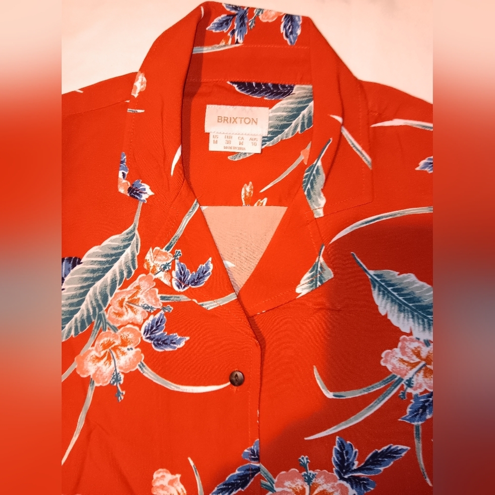 Tommy Bahama Red and Blue Casual Button Down Shirt - Picture 2 of 9